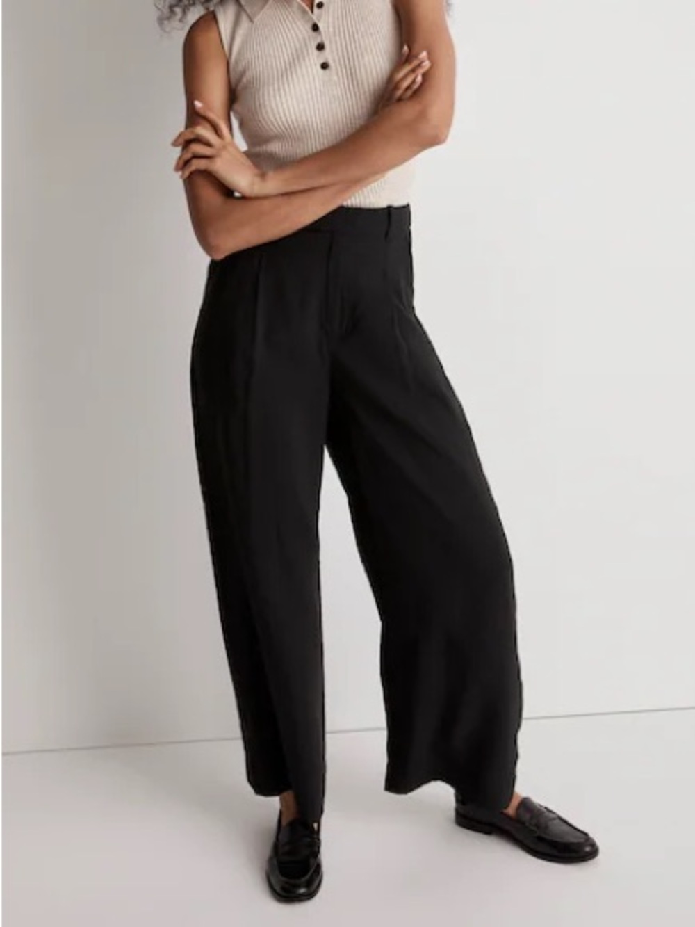 Madewell The Harlow Wide-Leg Ankle Pants in Softdrape Black